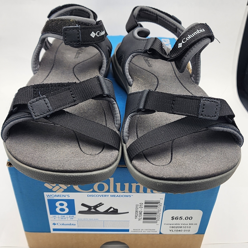 New Columbia Women's Black Discovery Meadows Sandals Size 8 with Box
